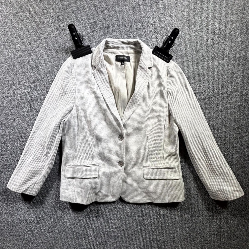Talbots Blazer Womens 12 Light Gray Textured Notch Lapel Business Professional